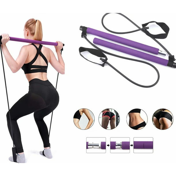 Portable Yoga Pilates Bar kit W/Resistance Band Expand Exercise Stick Gym Toning